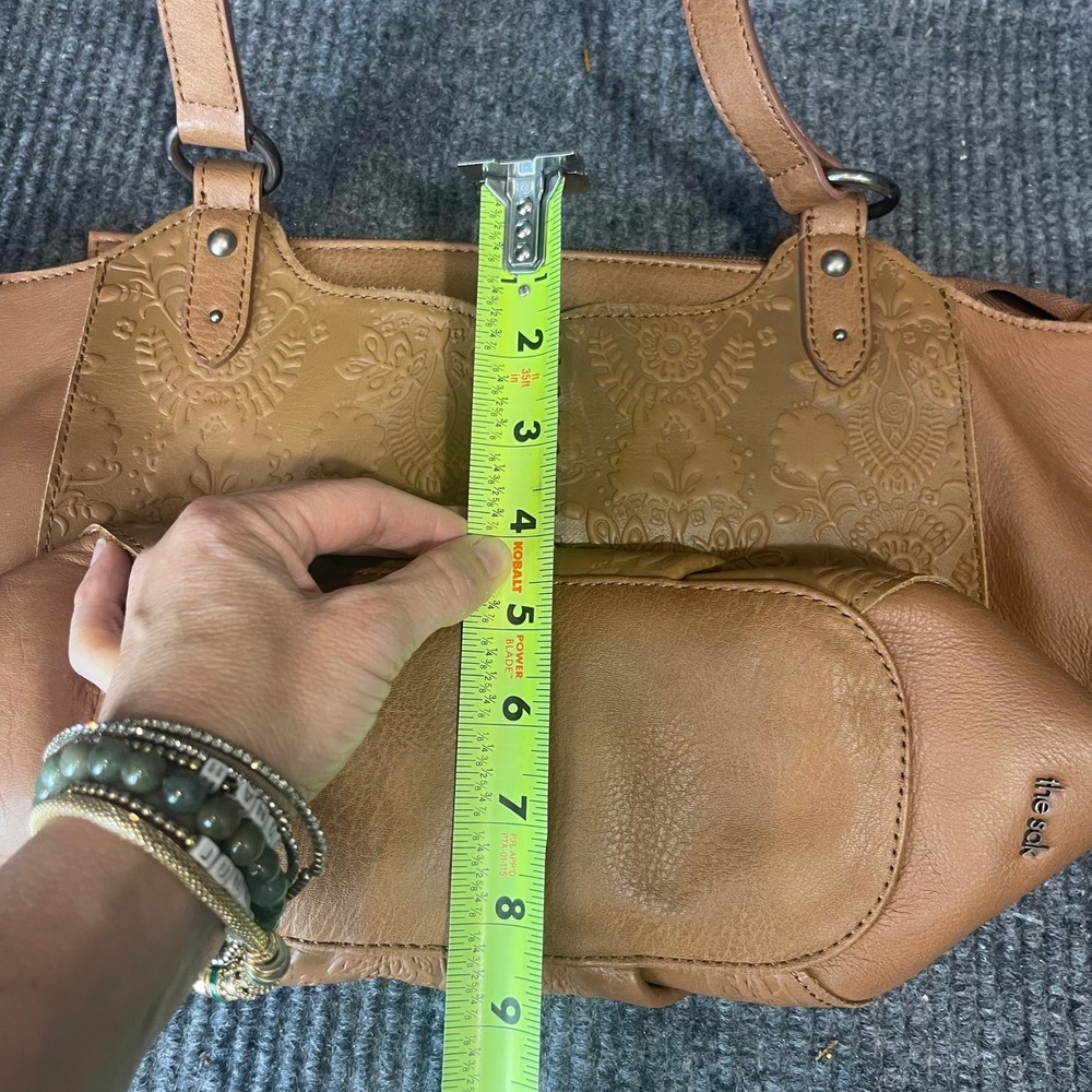 The Sak Bolinas Embossed Leather Shoulder Bag Tan Boho Tooled Western NWOT - Picture 16 of 16
